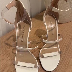 Tamara Mellon White and Clear Strappy High-Heel Sandals